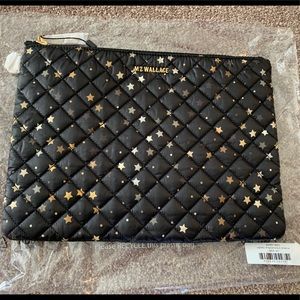 NWT MZ Wallace Black with Gold Stars Metro Pouch